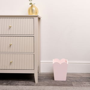 Pink Wooden Scalloped Edge Waste Paper Bin