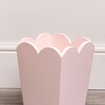 Pink Wooden Scalloped Edge Waste Paper Bin