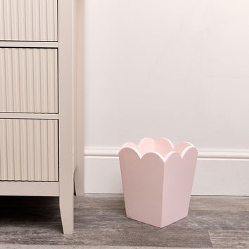 Pink Wooden Scalloped Edge Waste Paper Bin