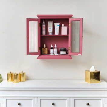 Raspberry Pink Reeded Glass Wall Cabinet