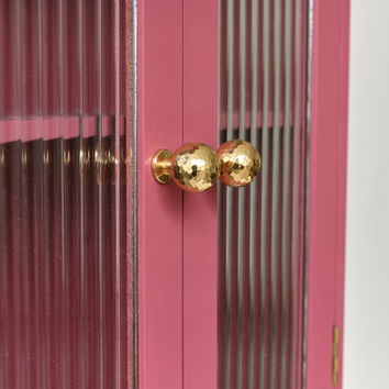 Raspberry Pink Reeded Glass Wall Cabinet