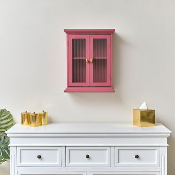 Raspberry Pink Reeded Glass Wall Cabinet