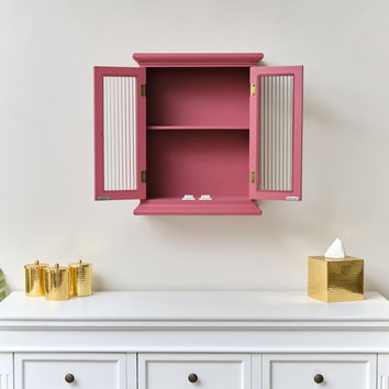 Raspberry Pink Reeded Glass Wall Cabinet