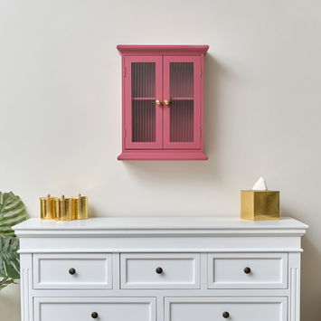 Raspberry Pink Reeded Glass Wall Cabinet