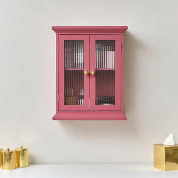 Raspberry Pink Reeded Glass Wall Cabinet