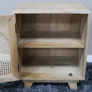 Rattan Cane Fronted Wooden Bedside Table