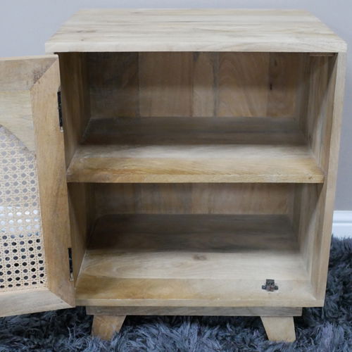 Rattan Cane Fronted Wooden Bedside Table