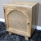 Rattan Cane Fronted Wooden Bedside Table