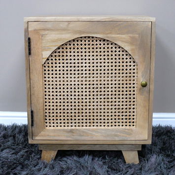 Rattan Cane Fronted Wooden Bedside Table