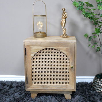 Rattan Cane Fronted Wooden Bedside Table