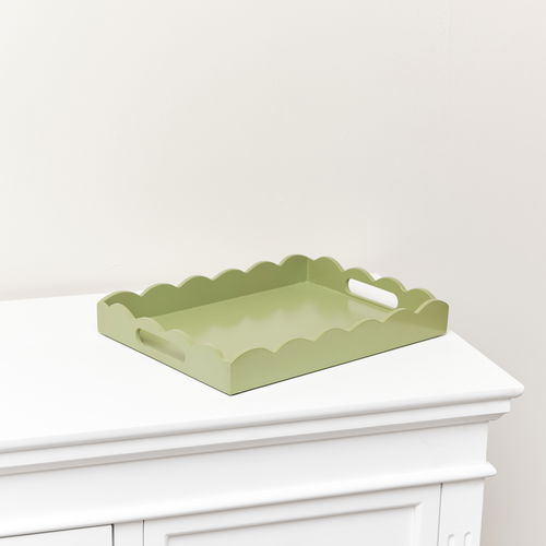 Rectangle Olive Green Scalloped Tray