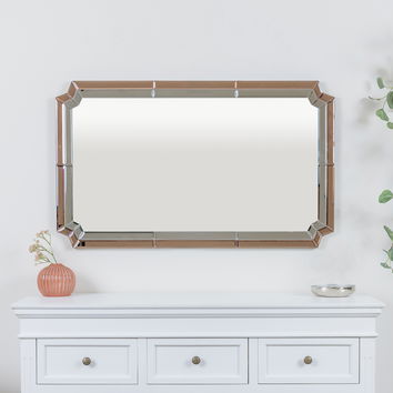 Rectangle Pink Glass Art Deco Wall Mirror 60cm x 100cm