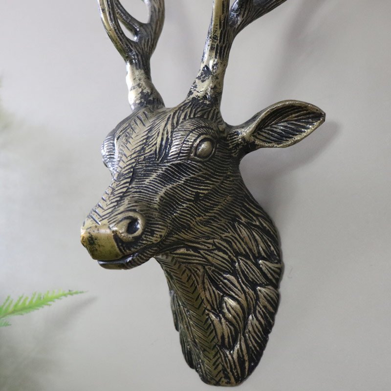Antique Gold Metal Wall Mounted Stag Head