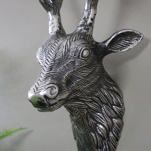 Silver Metal Wall Mounted Stag Head