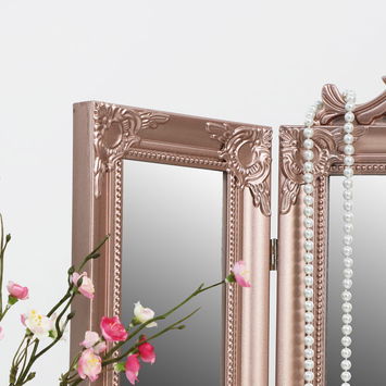 Rose Gold Pink Ornate Dressing Table Triple Mirror