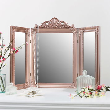 Rose Gold Pink Ornate Dressing Table Triple Mirror