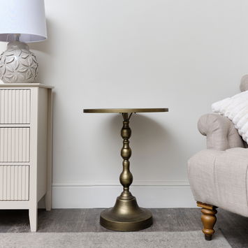 Round Antique Brass Metal Side Table