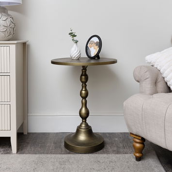 Round Antique Brass Metal Side Table