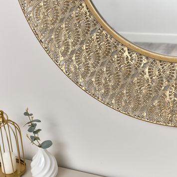 Round Antique Gold Effect Filigree Mirror 90cm x 90cm