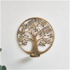 Round Antique Gold Tree of Life Candle Wall Sconce