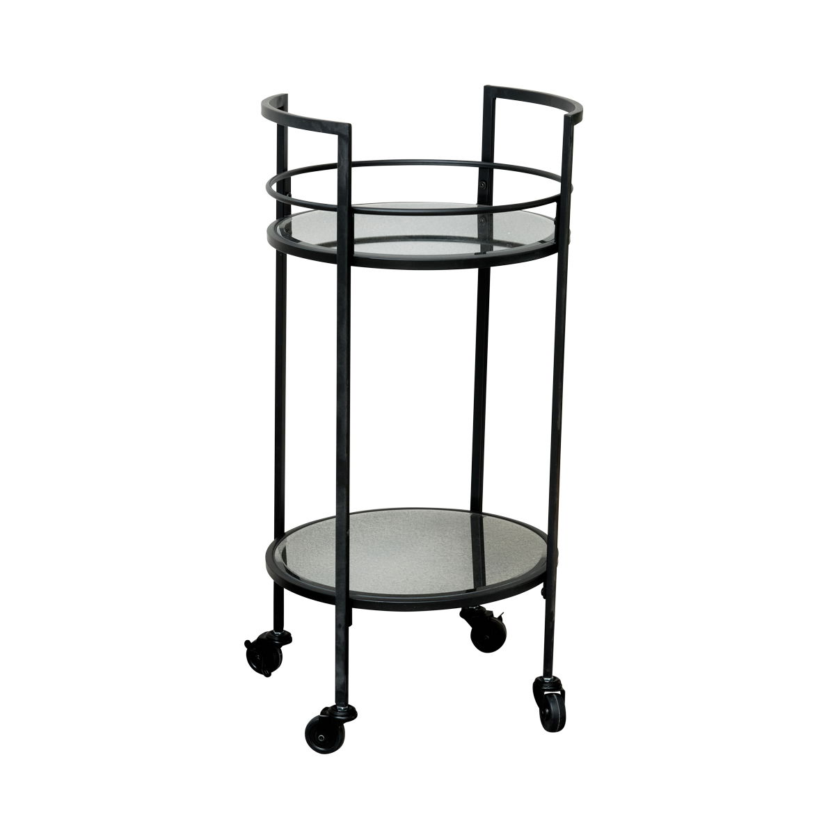 Round Black Antique Mirrored Glass Drinks Trolley