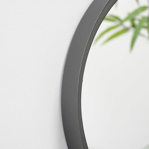 Round Dark Silver Grey Framed Mirror 31cm x 31cm