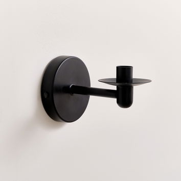 Round Black Metal Candle Wall Sconce 