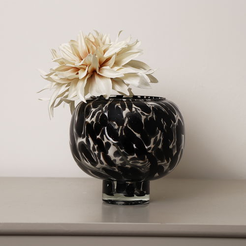 Round Black Mottled Tortoiseshell Bubble Vase - 14cm