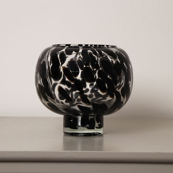 Round Black Mottled Tortoiseshell Bubble Vase - 14cm