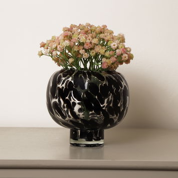 Round Black Mottled Tortoiseshell Bubble Vase - 14cm