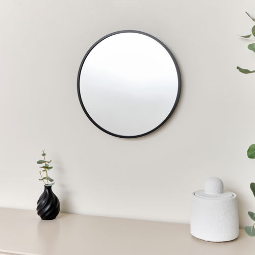 Round Black Wall Mirror - 40cm x 40cm