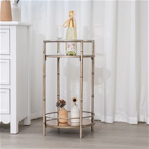 Round Champagne 2 Tier Mirrored Side Table 