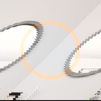 Round Dark Wood Frame Mirror - 55cm