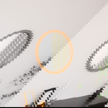 Round Dark Wood Frame Mirror - 55cm