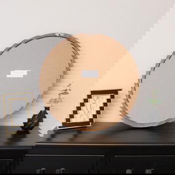 Round Dark Wood Frame Mirror - 55cm