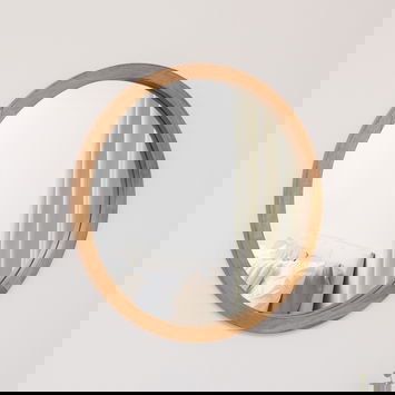 Round Dark Wood Frame Mirror - 55cm