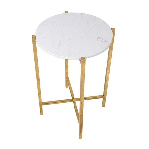 Round Faux Marble Top Gold Side Table