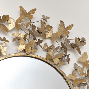 Round Gold Butterfly Mirror