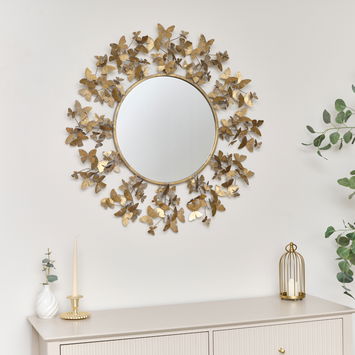 Round Gold Butterfly Mirror