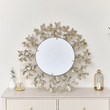 Round Gold Butterfly Mirror