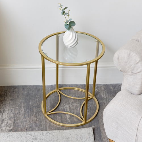 Round Gold & Glass Side Table