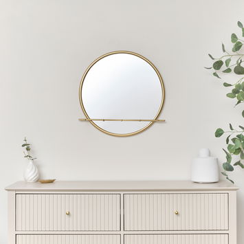 Round Gold Mirror With Jewellery Hooks - 50cm x 50cm