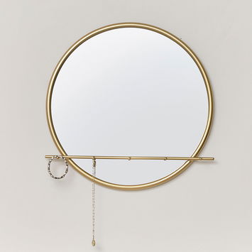 Round Gold Mirror With Jewellery Hooks - 50cm x 50cm