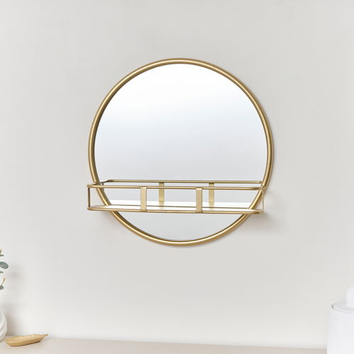 Round Gold Mirror With Shelf - 50cm x 50cm