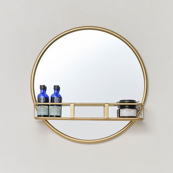 Round Gold Mirror With Shelf - 50cm x 50cm