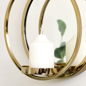 Round Gold Mirrored Wall Candle Sconce