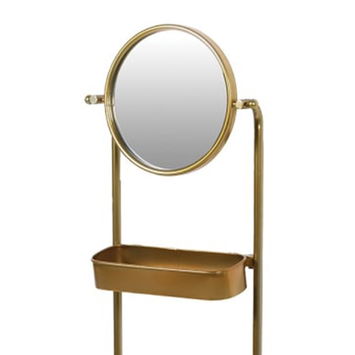 Round Gold Wall Mirror with Shelf and Wire Basket Storage 97cm x 30cm