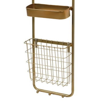 Round Gold Wall Mirror with Shelf and Wire Basket Storage 97cm x 30cm