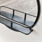 Round Matte Black Mirror With Shelf - 50cm x 50cm