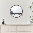 Round Matte Black Mirror With Shelf - 50cm x 50cm